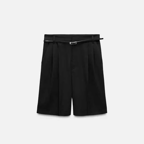 ZADA BELTED PLEATED SHORTS - Picture 3 of 9